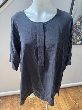 GO SILK 100% Silk GoSilk Navy Blue Oversized Top Blouse Shirt Medium